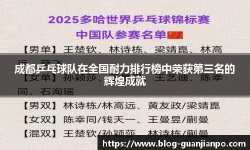 成都乒乓球队在全国耐力排行榜中荣获第三名的辉煌成就
